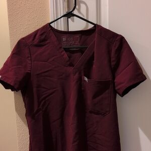 Figs Maroon V-Neck Scrub Top